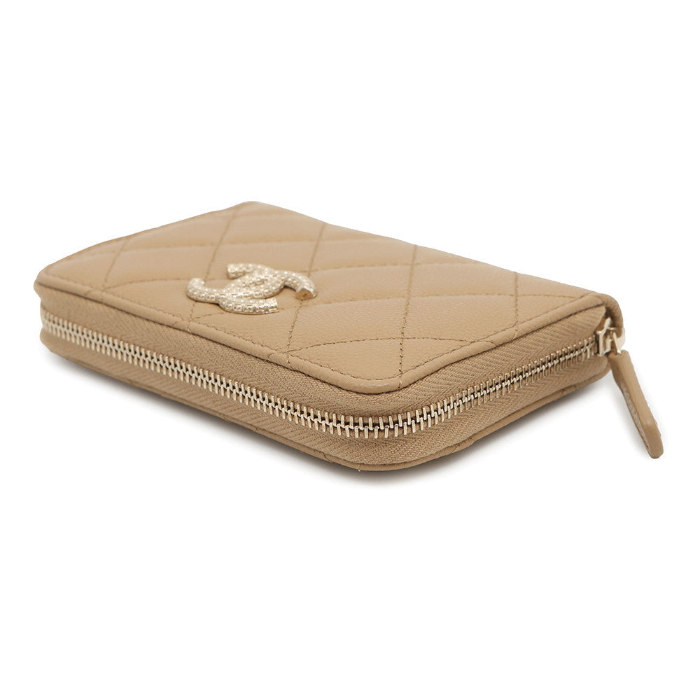 CHANEL Matelasse Classic Zip Coin Purse Beige Caviar Leather