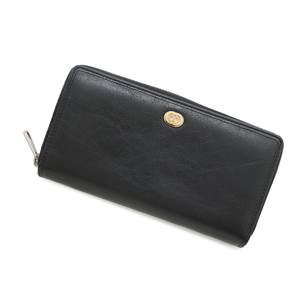 GUCCI Interlocking G Zip Around Long Wallet Black575988 Leather