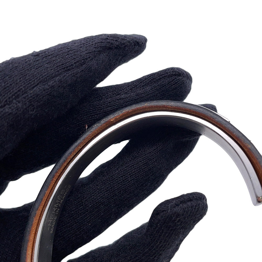 HERMES Combination Bangle Size S Black/Silver Leather Metal