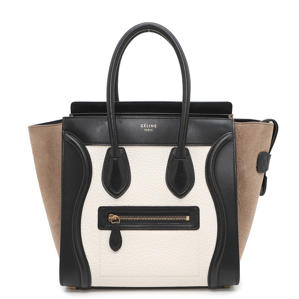 CELINE Luggage shopper White/Black/Gray167793 Leather Size micro