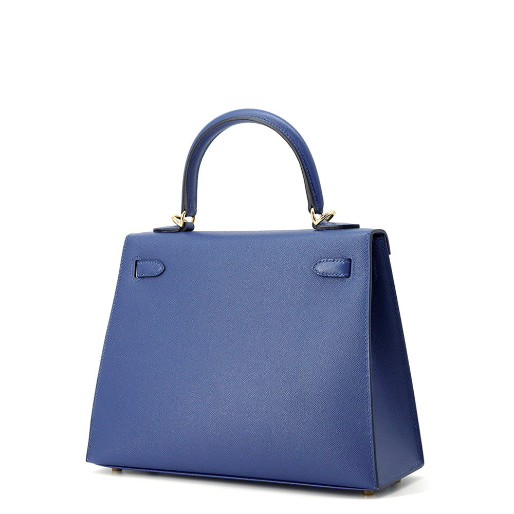 HERMES Kelly Sellier Blue Tie Veau Madame Size 25