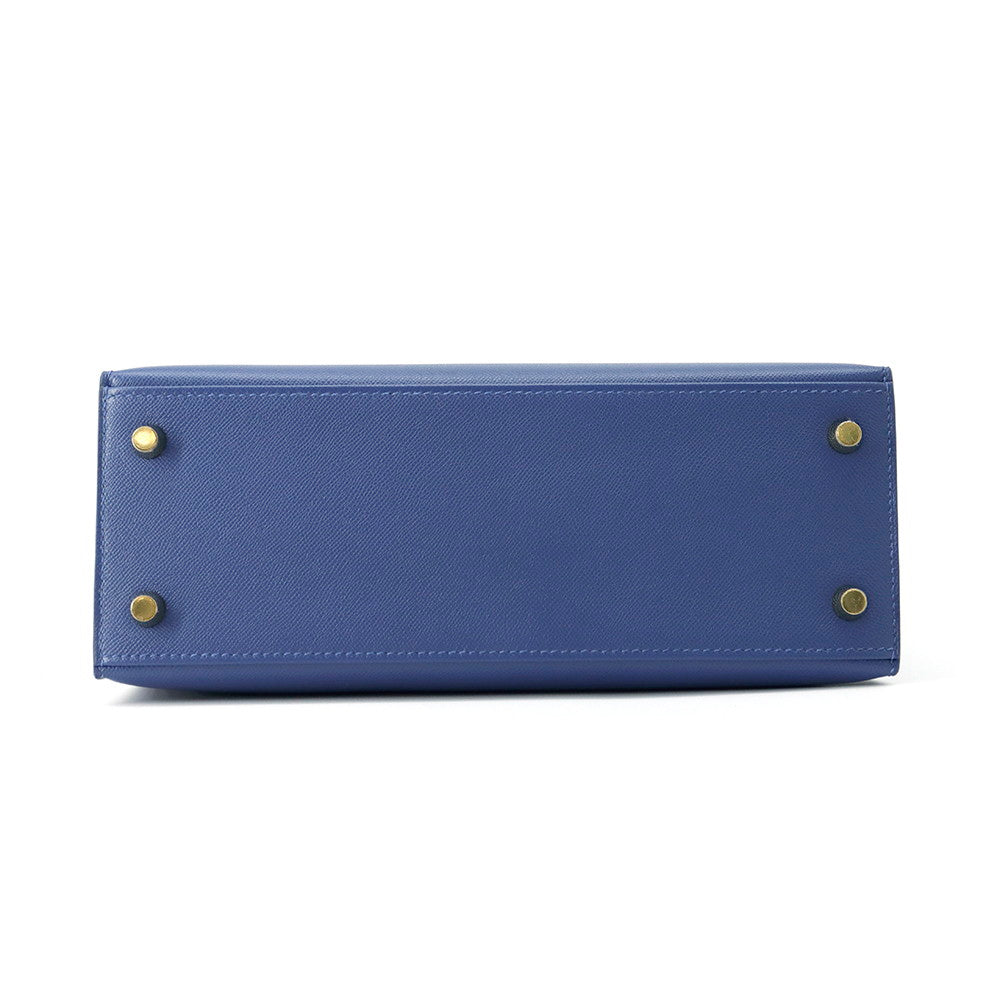HERMES Kelly Sellier Blue Tie Veau Madame Size 25