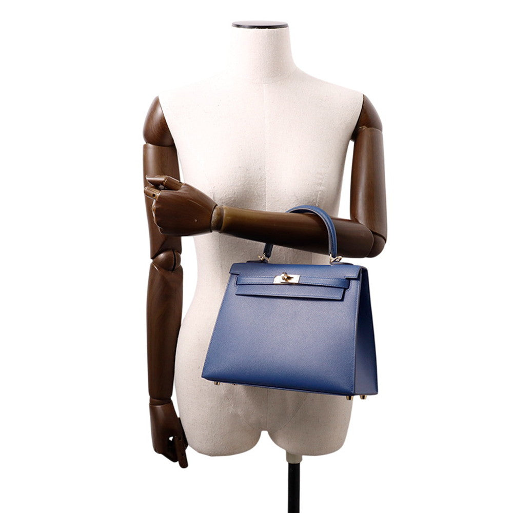 HERMES Kelly Sellier Blue Tie Veau Madame Size 25