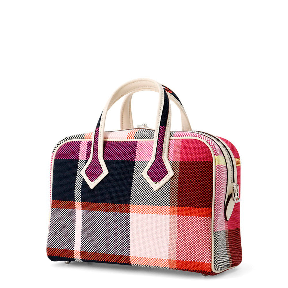 HERMES Victoria3 Fool Toe Marine/Ecru/Black/Framboise Toile Cadrille Swift Leather Size Mini