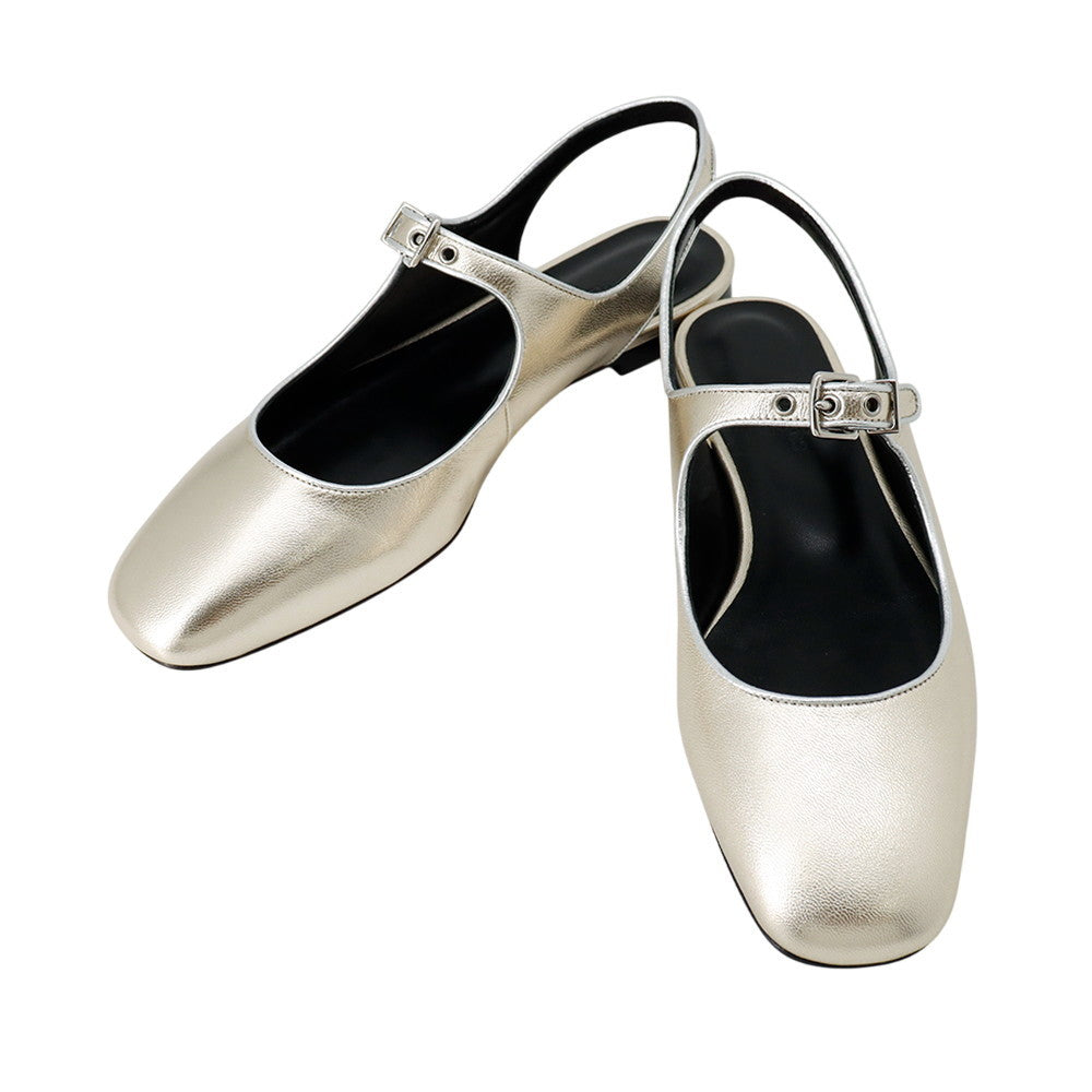 HERMES Ballet Flats Cleo Platinum/Gris ArgentH251147Z ChÃ¨vre Nappa Metallized Size 36