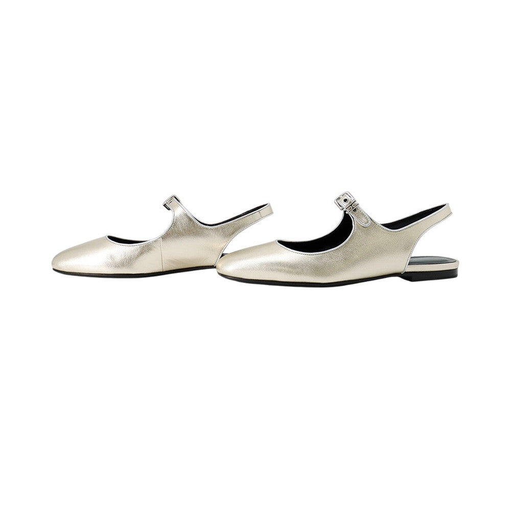HERMES Ballet Flats Cleo Platinum/Gris ArgentH251147Z ChÃ¨vre Nappa Metallized Size 36