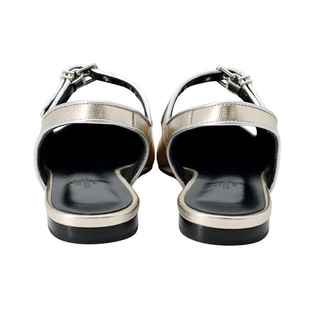 HERMES Ballet Flats Cleo Platinum/Gris ArgentH251147Z ChÃ¨vre Nappa Metallized Size 36