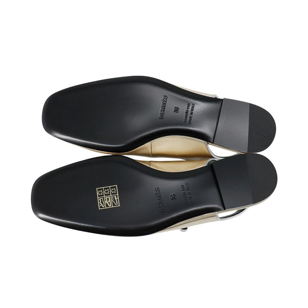 HERMES Ballet Flats Cleo Platinum/Gris ArgentH251147Z ChÃ¨vre Nappa Metallized Size 36