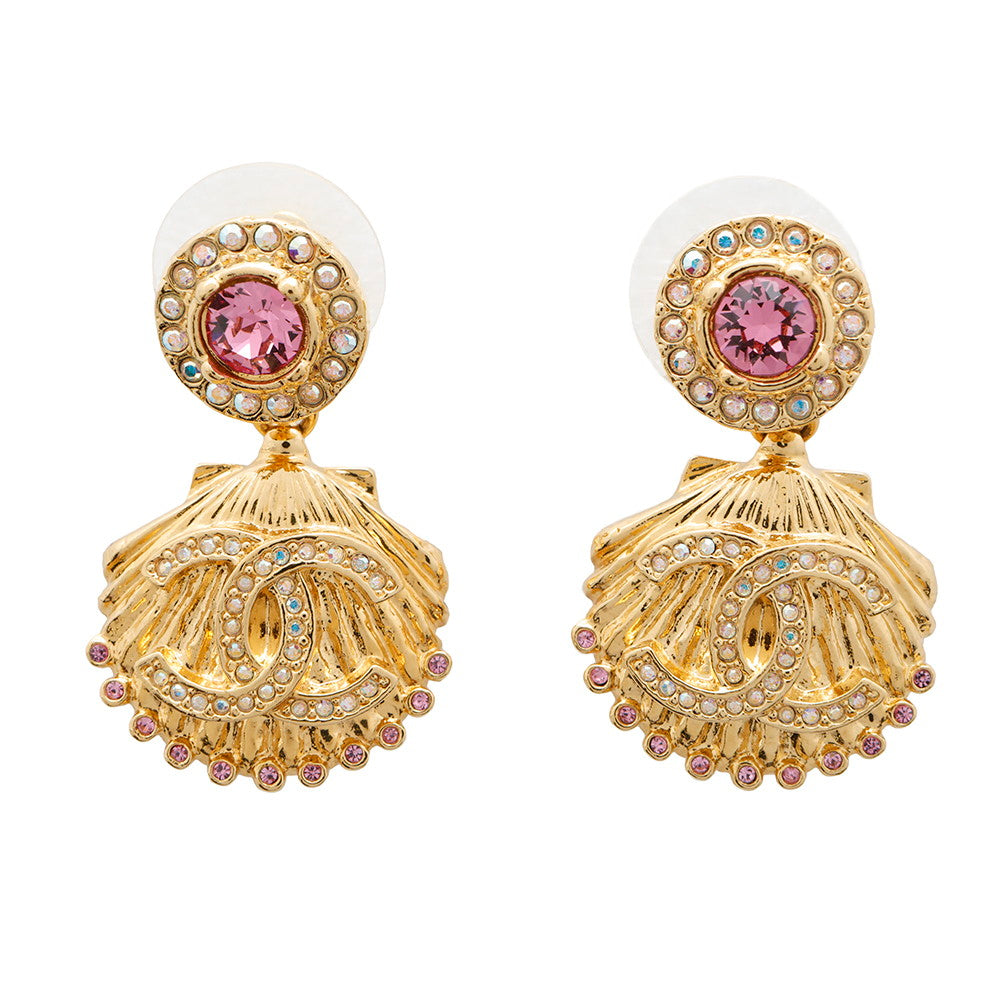 CHANEL Seashell CC Logo EarringsABA066 Metal strass