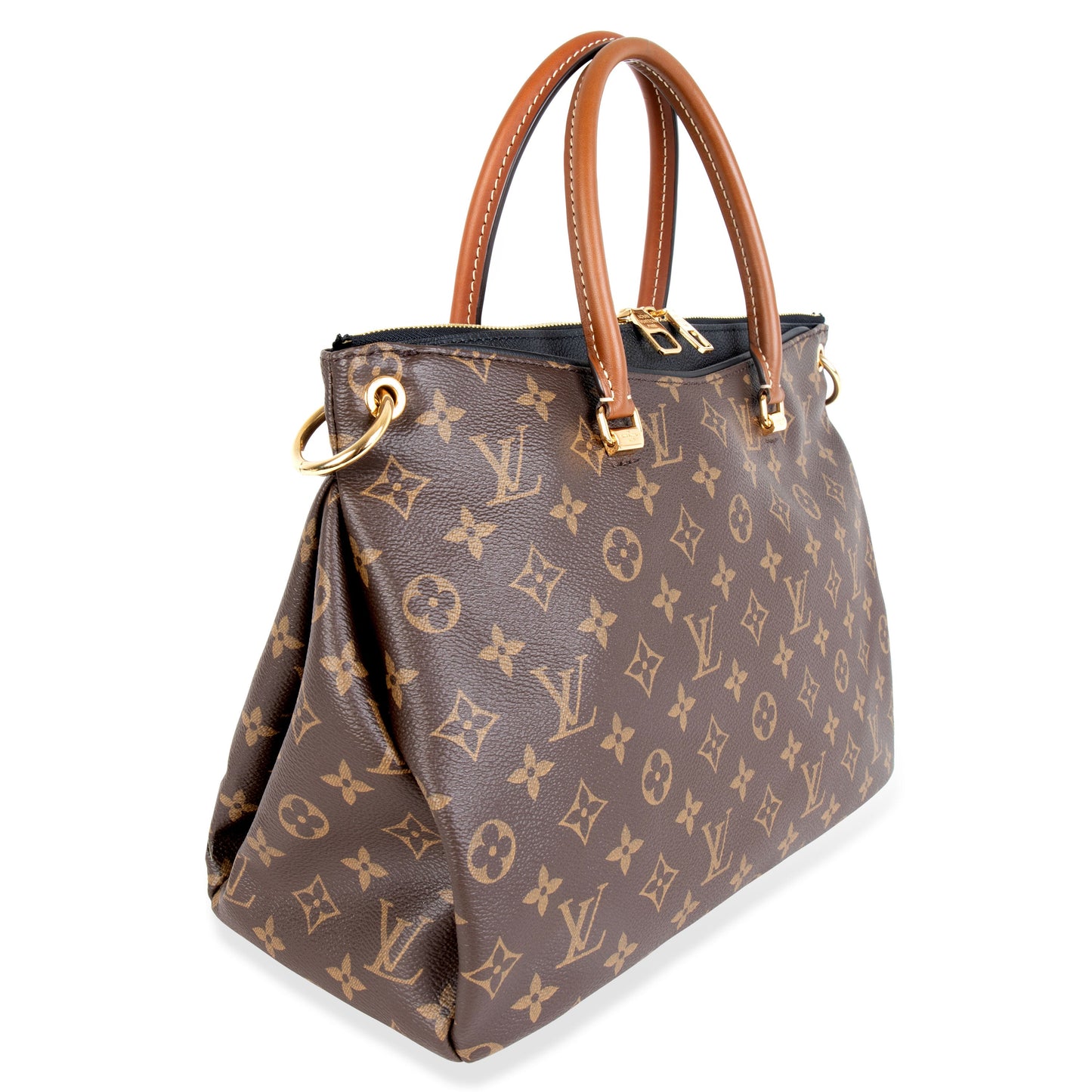 Louis Vuitton Louis Vuitton Brown Monogram Canvas & Black Taurillon Leather Pallas Tote