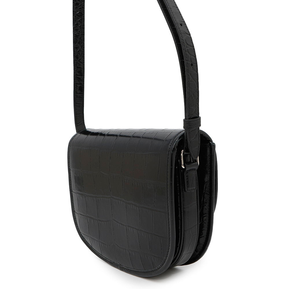 CELINE Busas Shoulder Bag Black114453 Croco embossed leather Size Medium