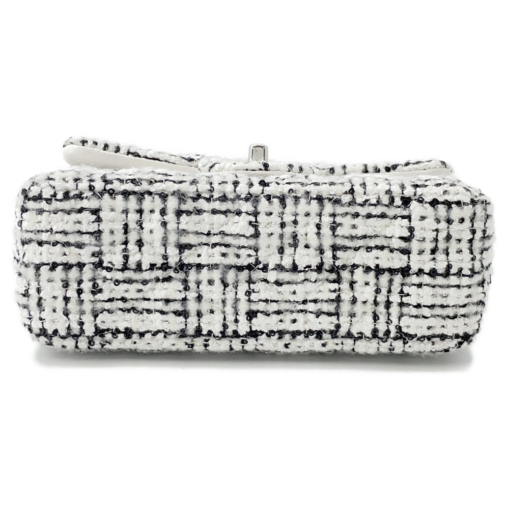 CHANEL Mini Matelasse ChainShoulder Bag White/BlackA69900 Tweed Sequins Leather