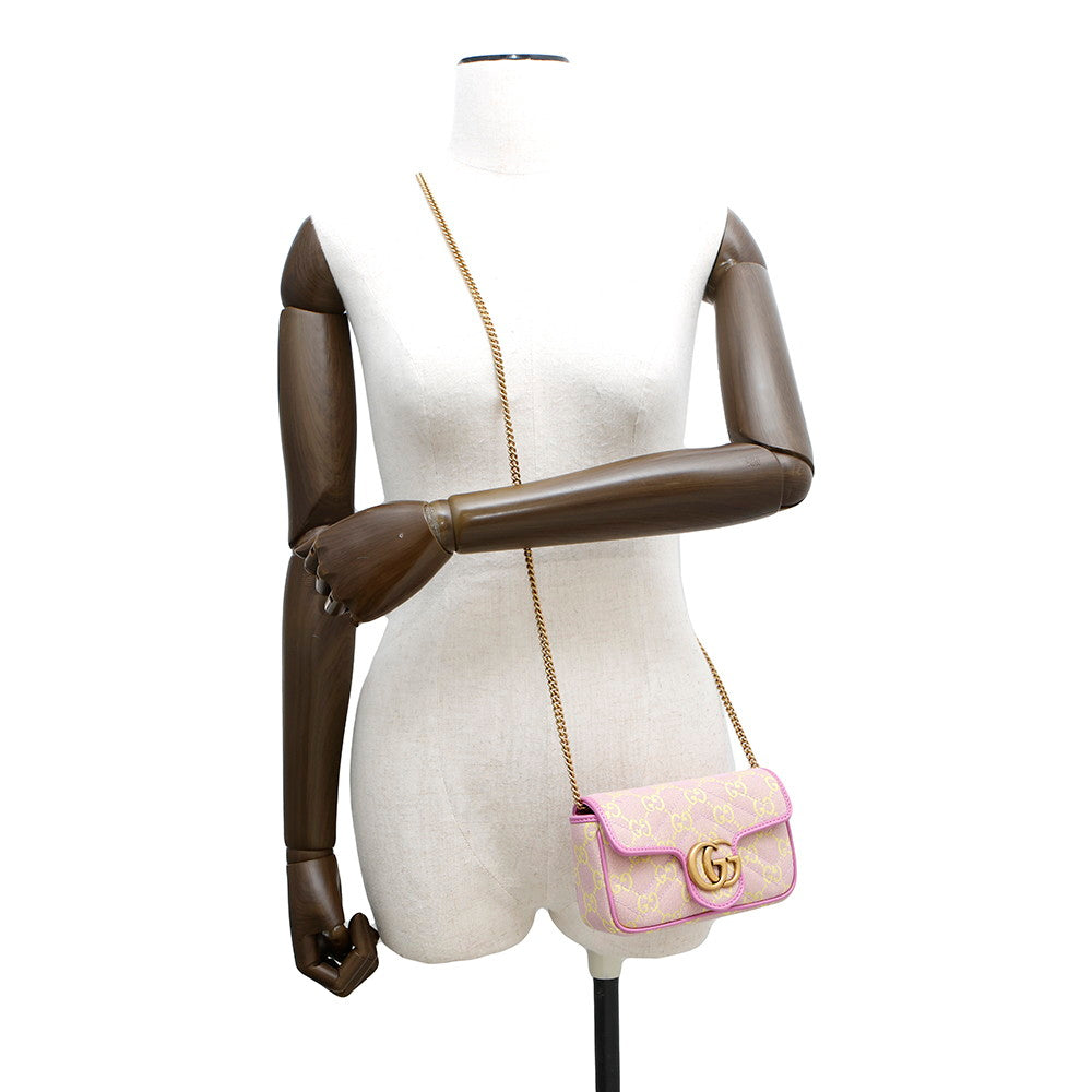 GUCCI GG Super Mini ChainShoulder Bag Pink/Yellow783141 Canvas