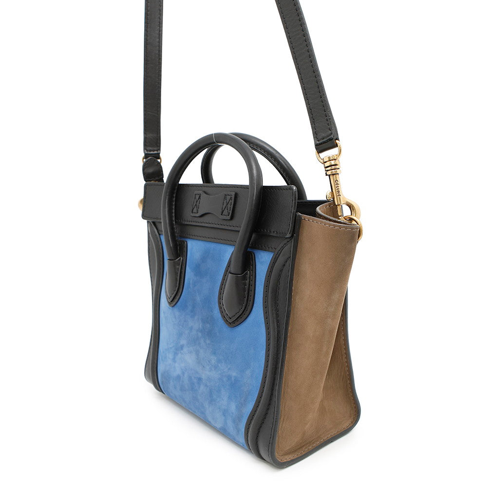 CELINE Luggage shopper Blue/Beige/Black168243 Suede leather Size Nano