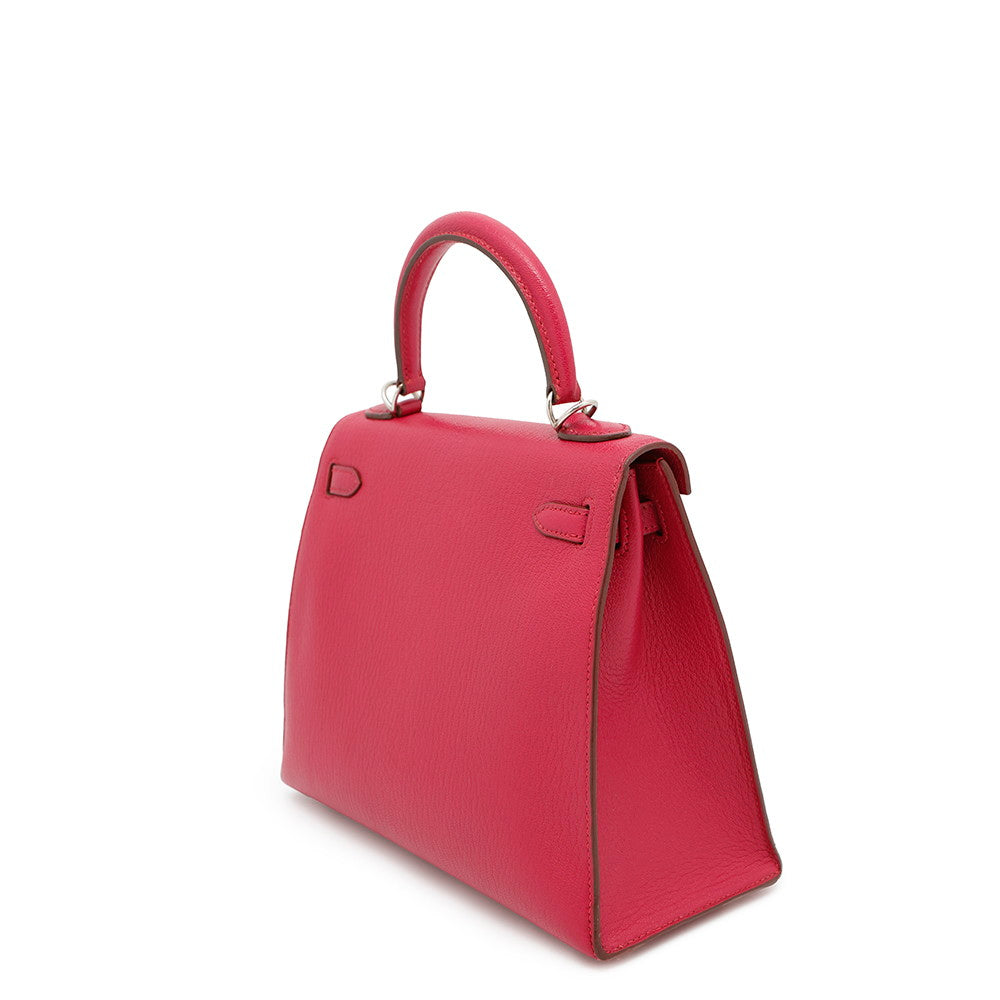 HERMES Kelly Sellier Framboise Chevre Myzore Goatskin Size 25