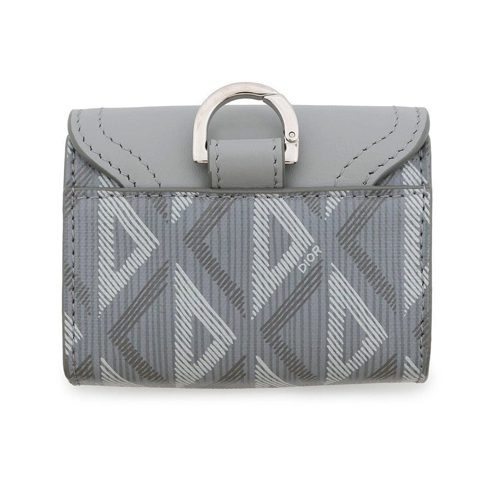Dior CDDiamond Saddle Card Case Gray Leather PVC