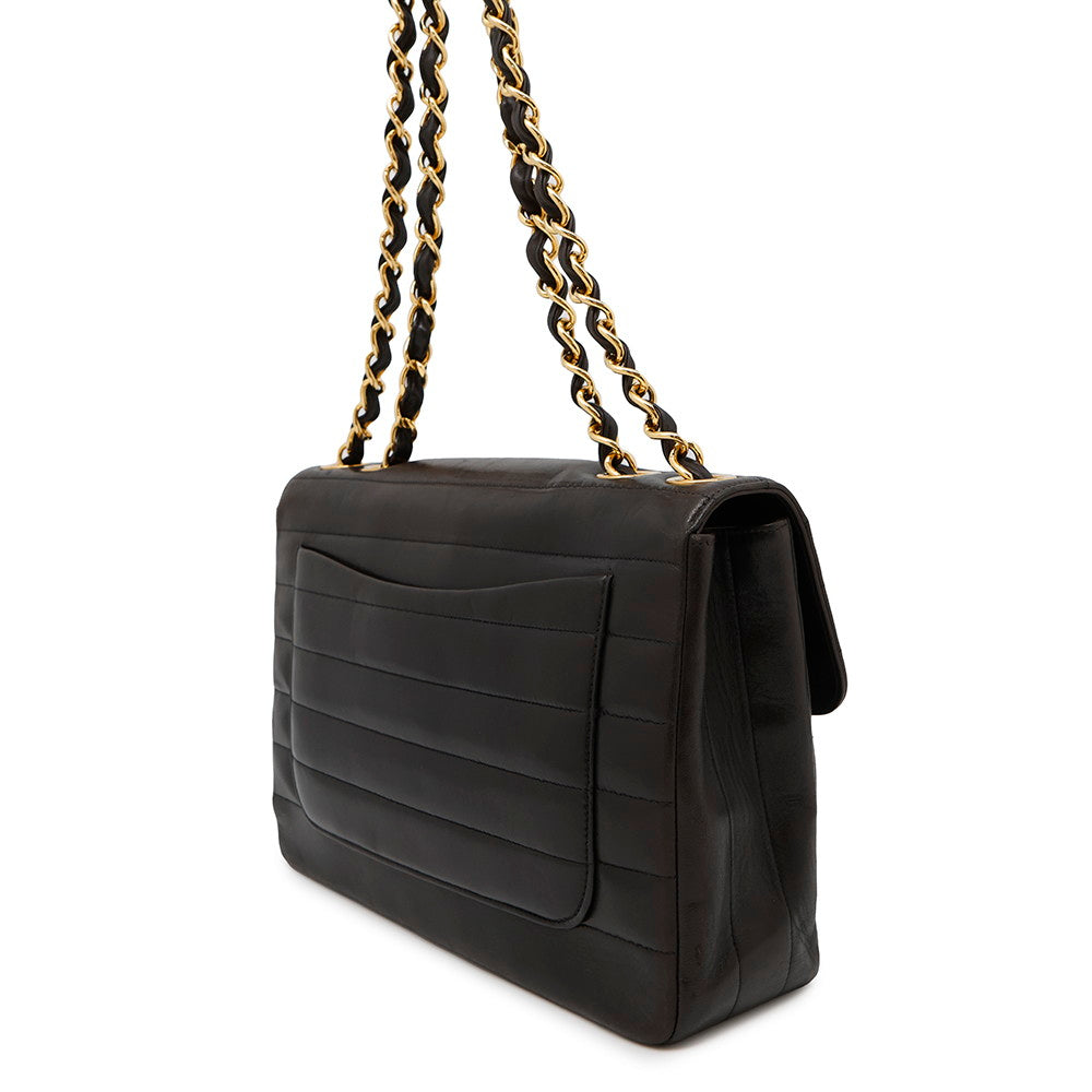 CHANEL Mademoiselle Chain Shoulder Bag Black Lambskin Size 30