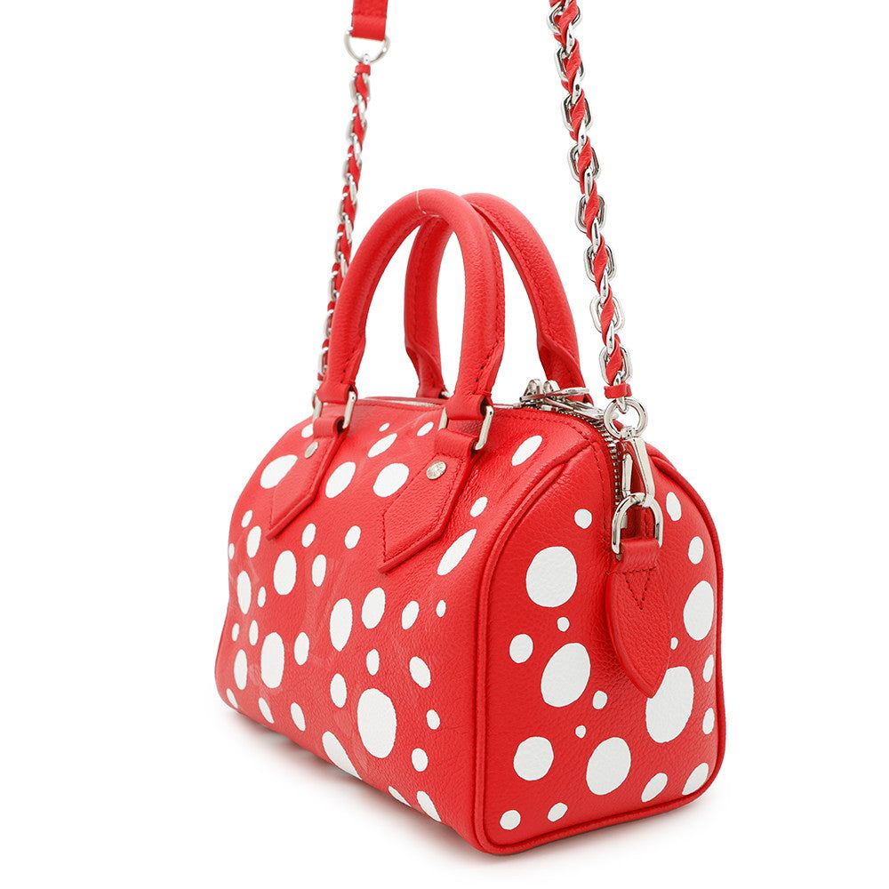 LOUIS VUITTON LV Ã YK Speedy Bandouliere Rouge/BlancM46411 Monogram Empreinte Leather Infinity Dot Size 20