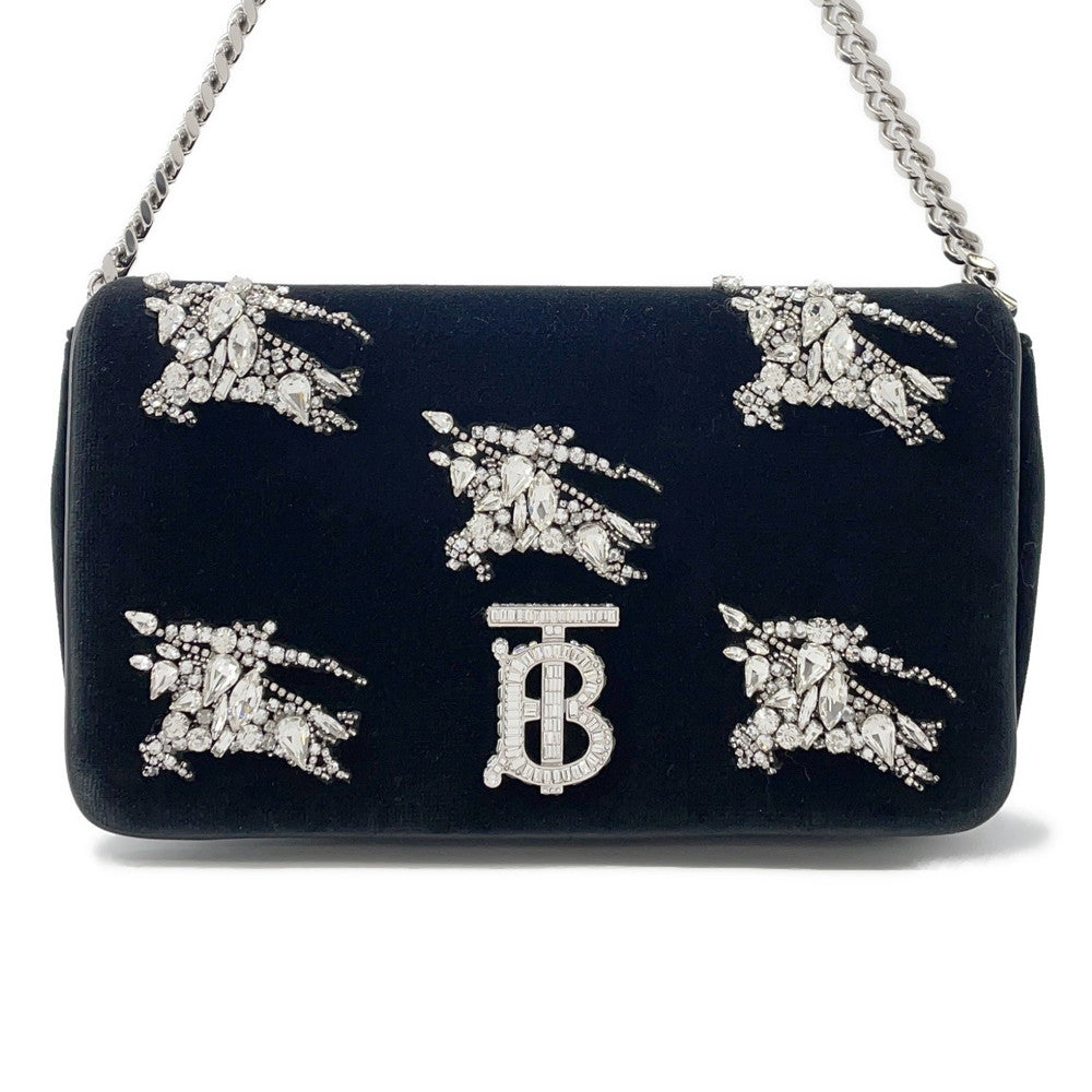 BURBERRY Lola Bag TB Logo Crystal Bag Black Velvet Rhinestone