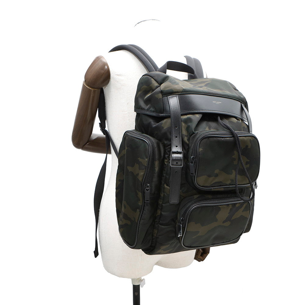 SAINT LAURENT PARIS HUNT Backpack Camouflage Green/Black437110 Nylon Leather
