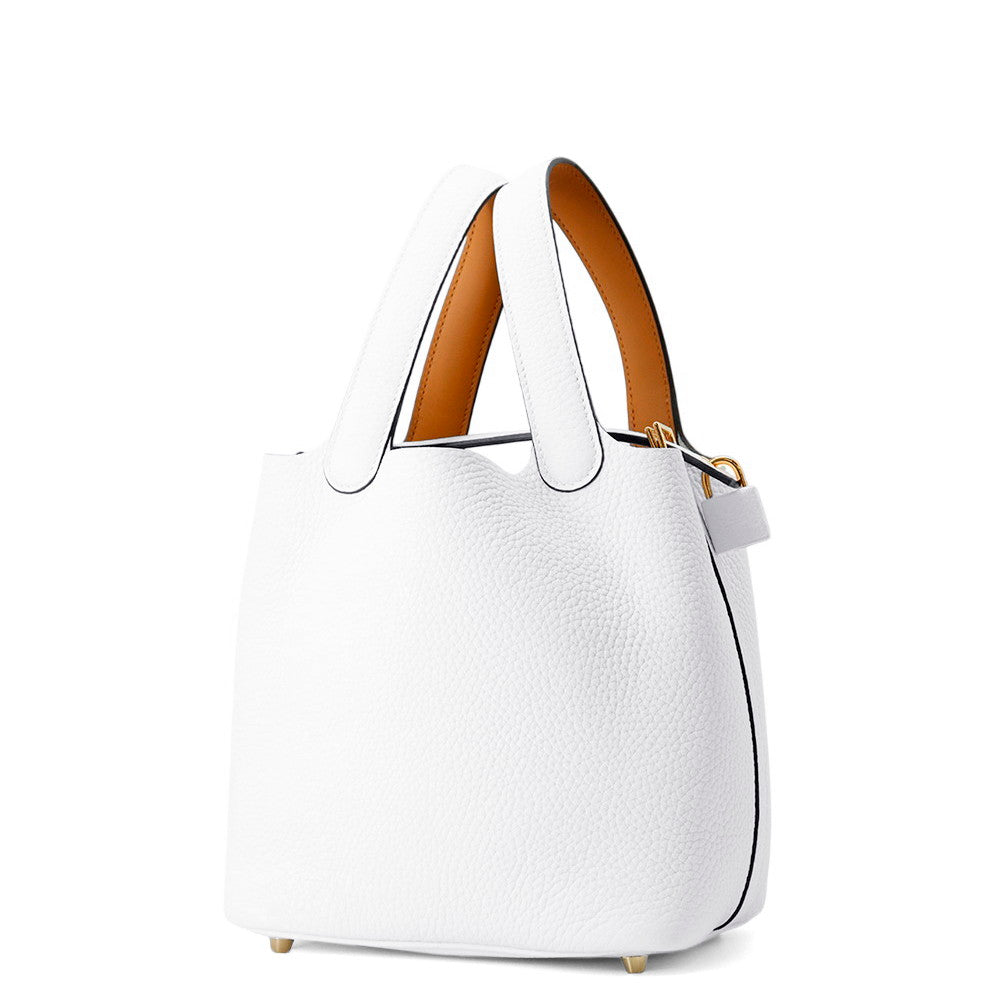 HERMES Picotin Lock Eclat New White/Sesame Taurillon Clemence Swift Leather Size PM