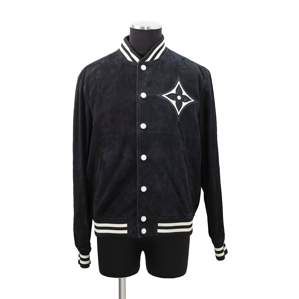 LOUIS VUITTON Embellished Lambskin Bomber Jacket Size 46 Black1AFXEM Calf Leather Rhinestone