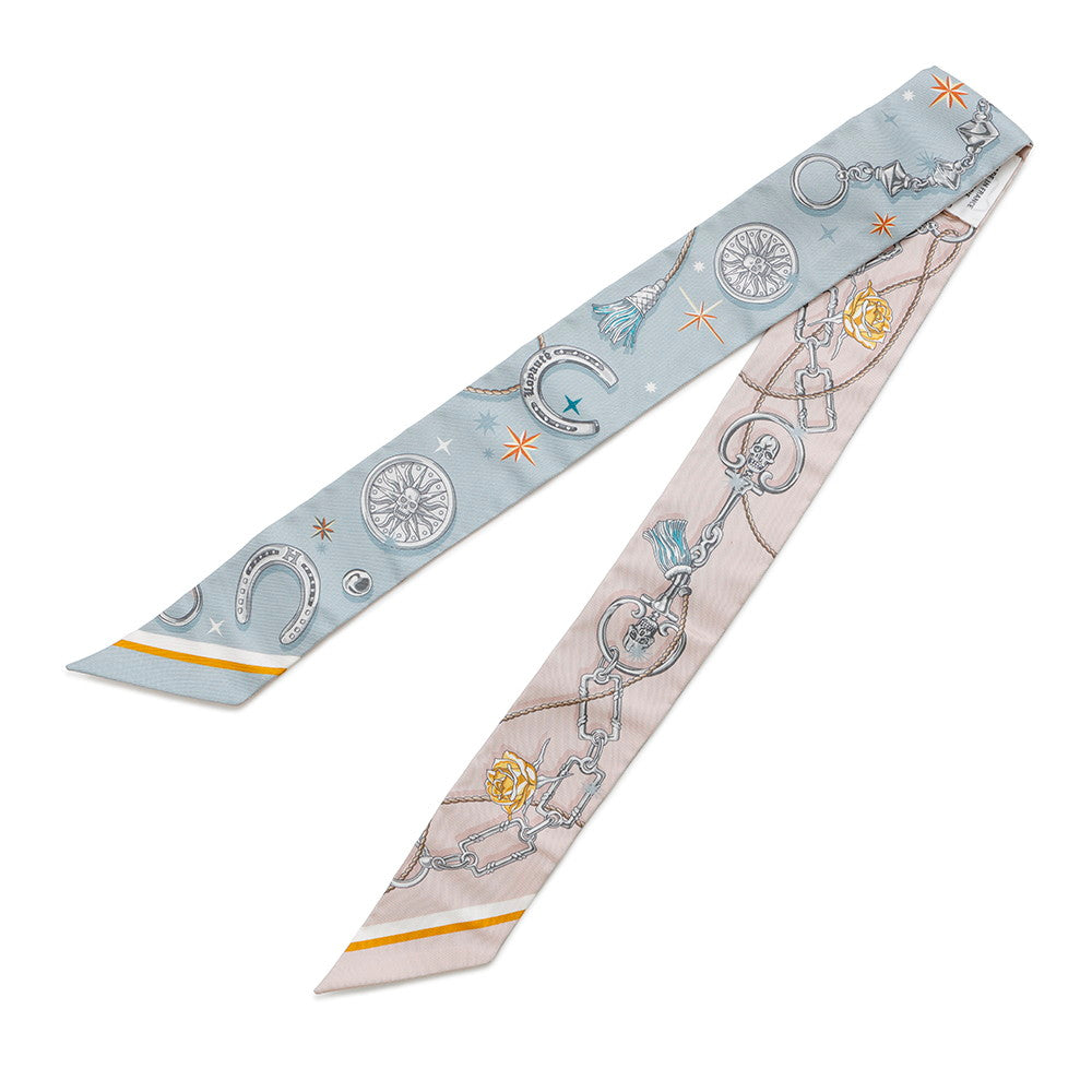 HERMES Twilly C'est la FÃªte Blue Gacier/Rose Poudre/Gray Silk100%
