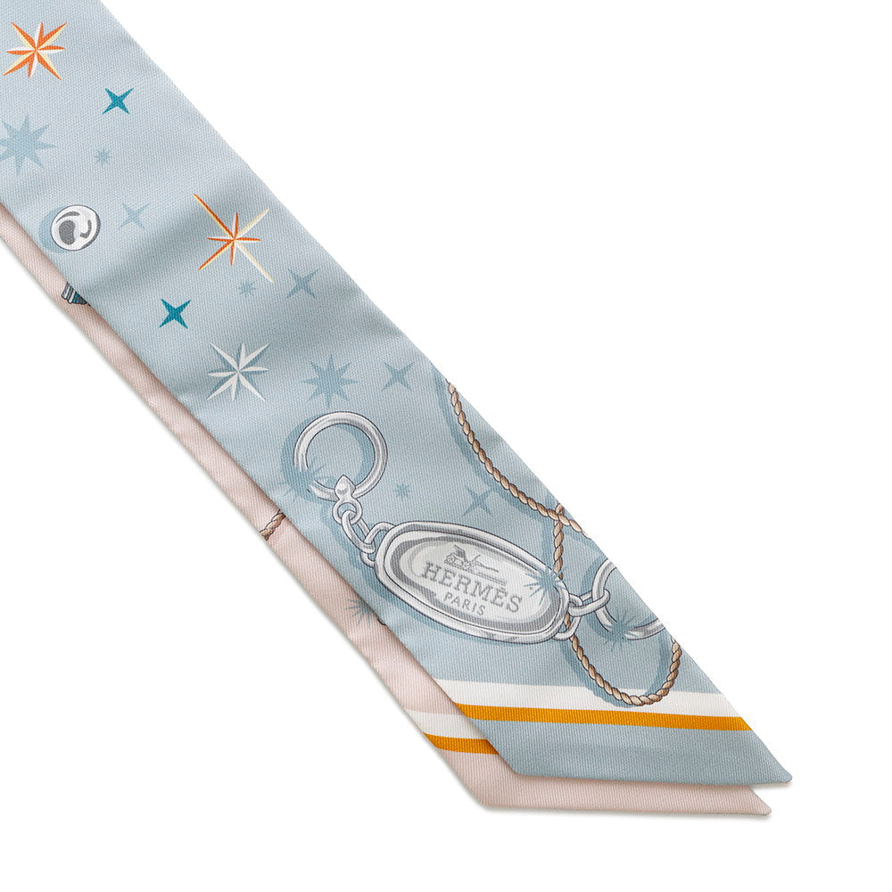 HERMES Twilly C'est la FÃªte Blue Gacier/Rose Poudre/Gray Silk100%