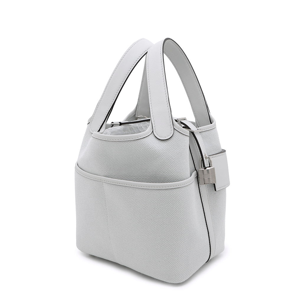 HERMES Picotin Lock Cargo Gri Platinum Towar Goeran Swift Leather Size PM