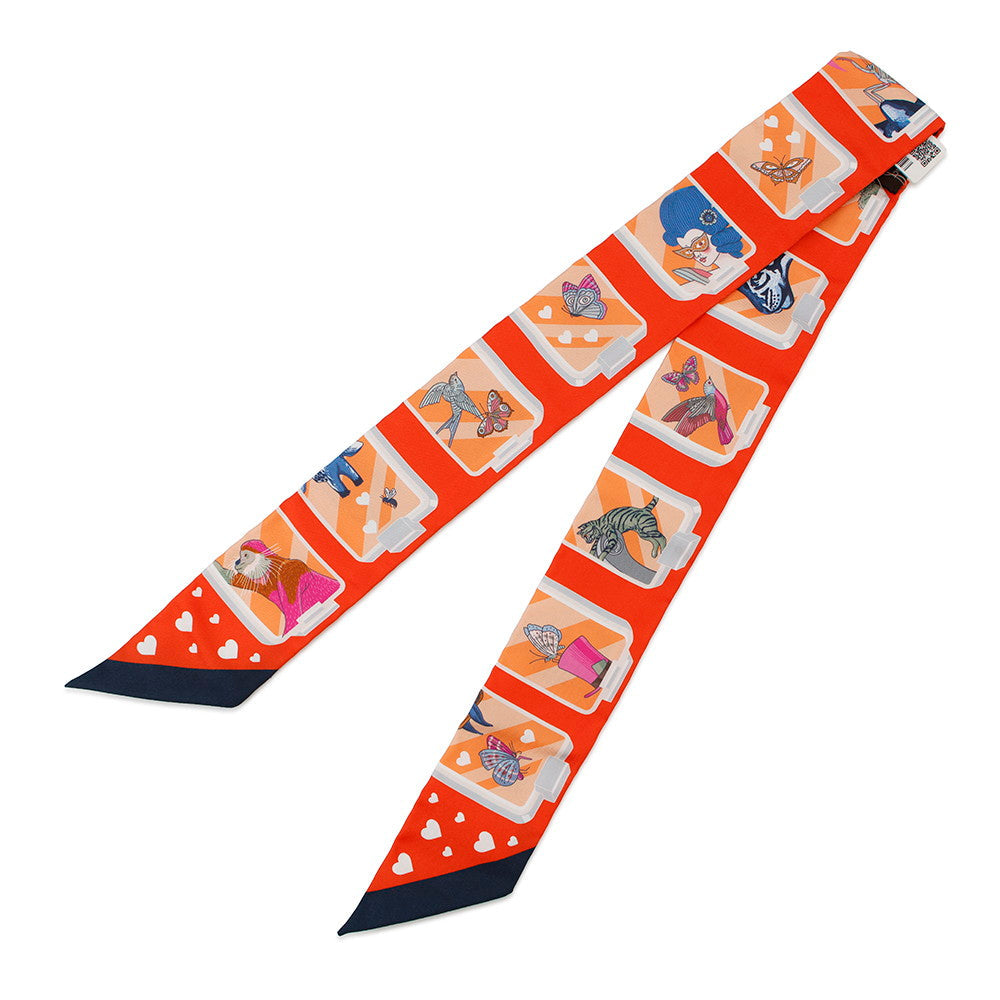 HERMES Twilly HERMES Story HERMES STORY Orange/Blue/Rose Silk100%