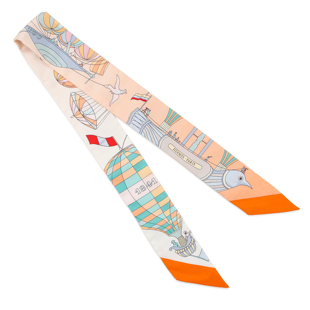 HERMES LES FOLIES DU CIEL Madness in the Sky Twilly Abricot/Vert/Multicolor Silk100%