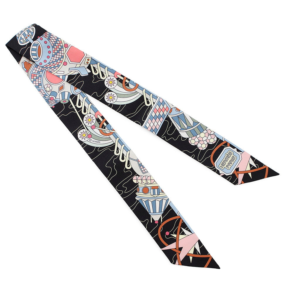 HERMES Twilly Odyssey Black/Blue Ciel/Rose Silk100%