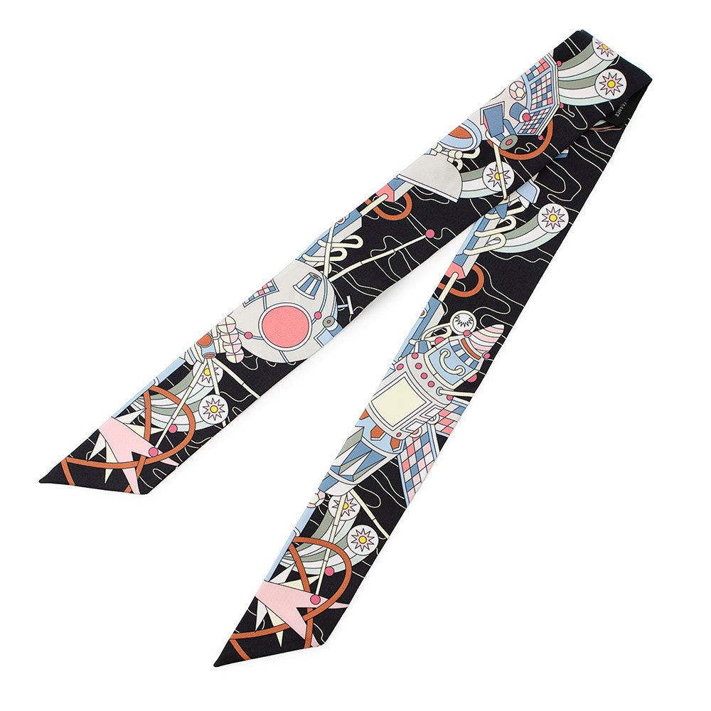 HERMES Twilly Odyssey Black/Blue Ciel/Rose Silk100%