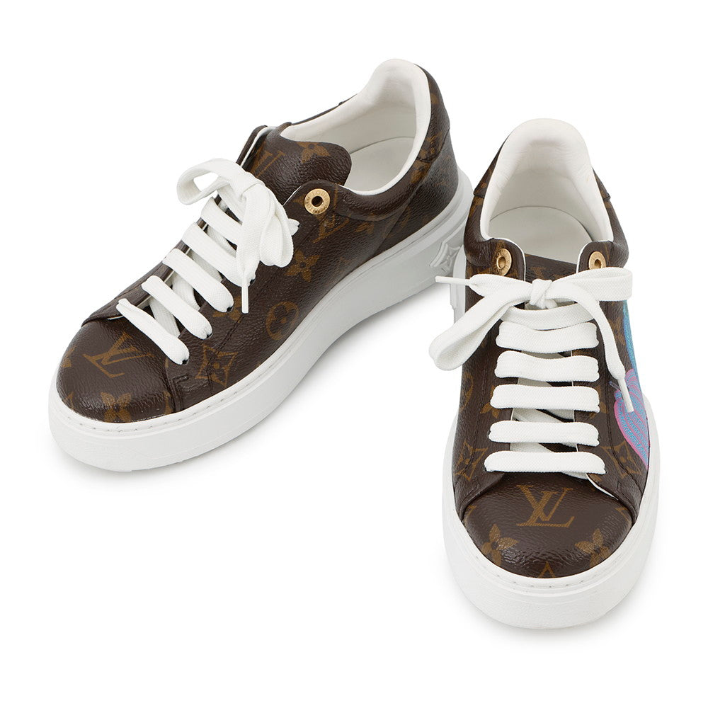 LOUIS VUITTON Yayoi Kusama Collaboration Time Out Sneakers Pumpkin Brown Monogram Size 35 1/2