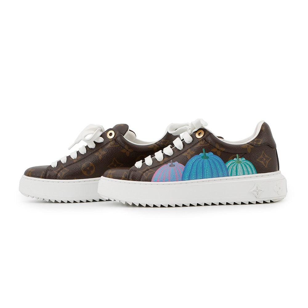 LOUIS VUITTON Yayoi Kusama Collaboration Time Out Sneakers Pumpkin Brown Monogram Size 35 1/2