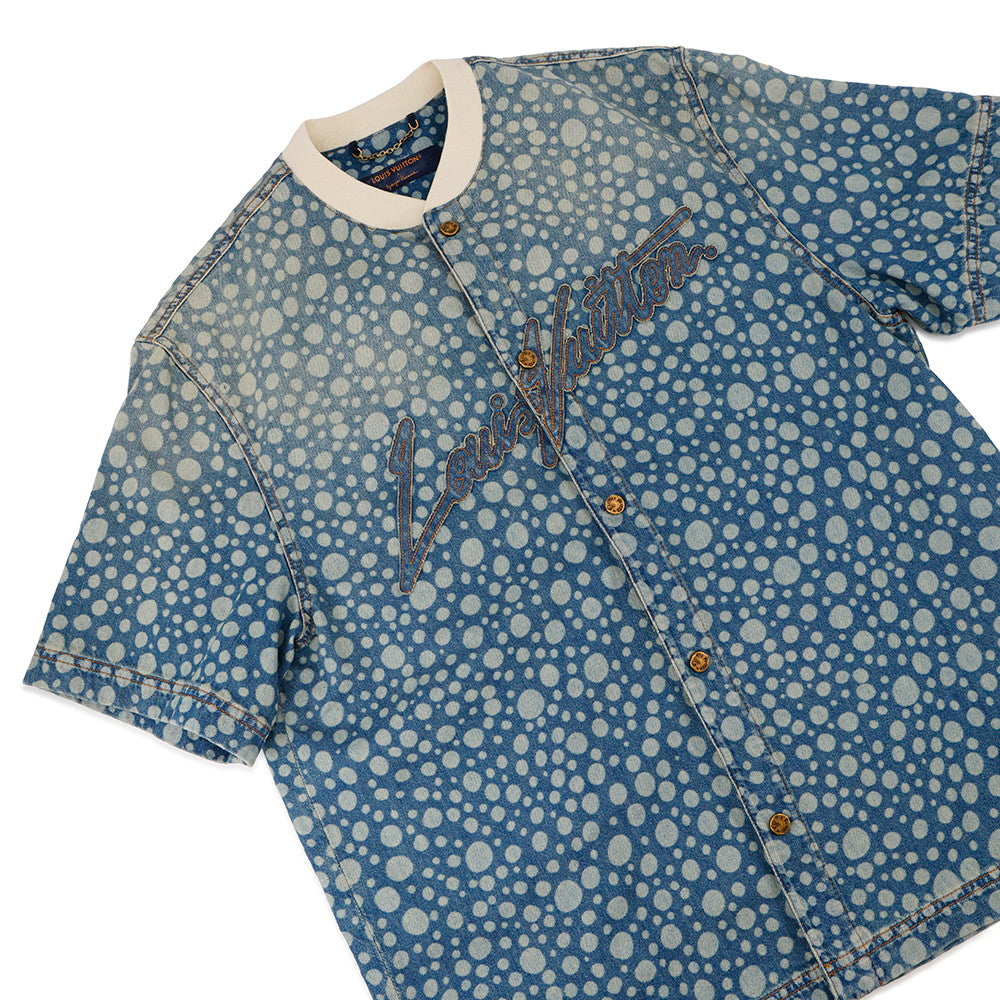 LOUIS VUITTON LV x YK Infinity Dot Denim Shirt Size L BlueRM232H Cotton100%