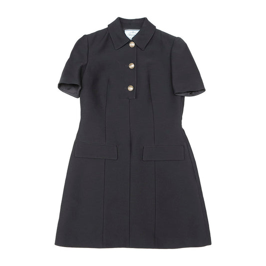 PRADA Tricotine mini dress Size 36 BlackP3O04 Wool 76% Silk24%