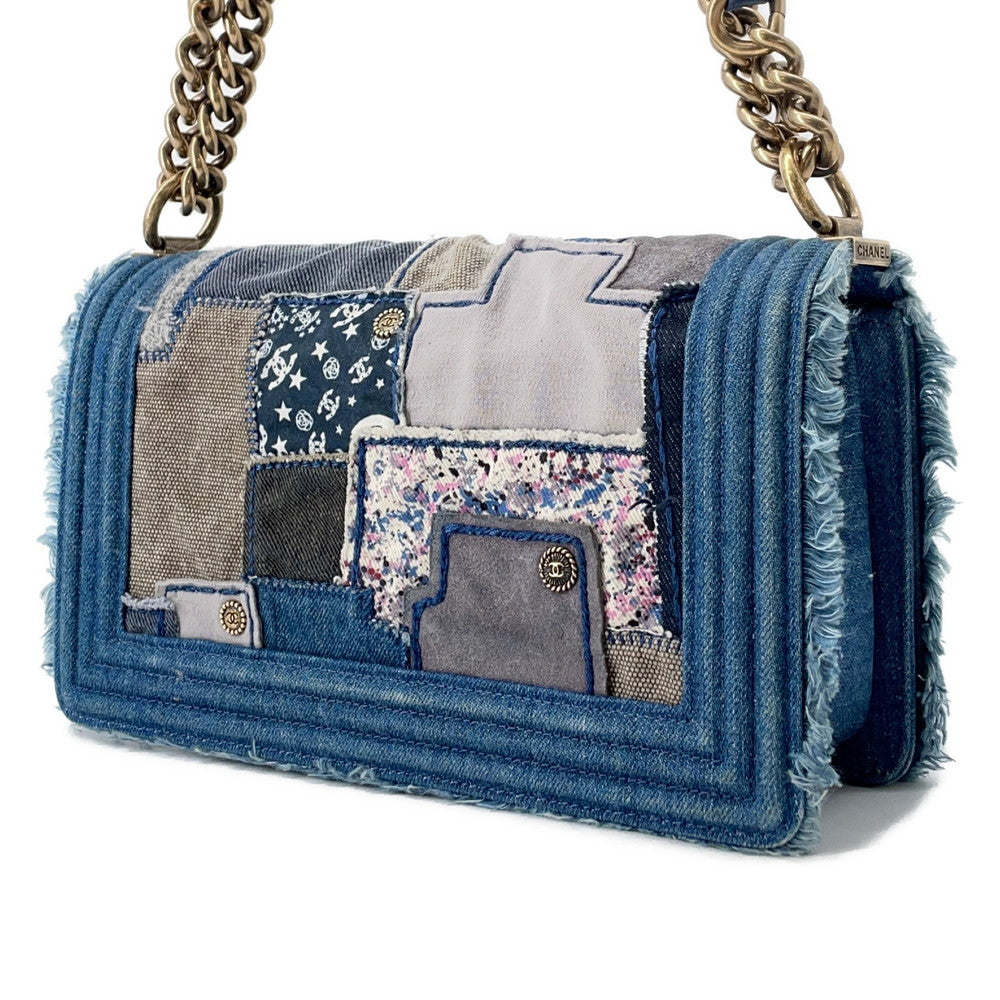CHANEL Boy Chanel Patchwork ChainShoulder Bag BlueA92867 Denim