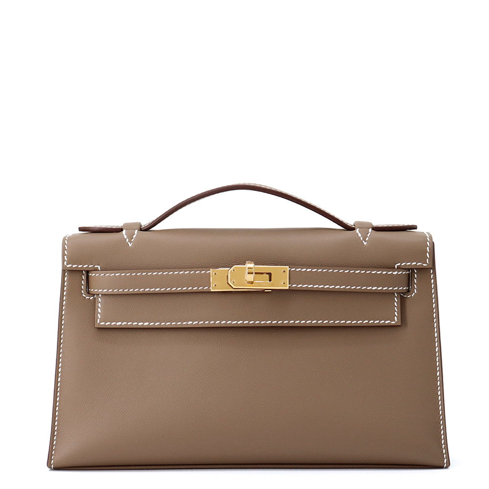 HERMES PochetteKelly Etoupe Swift Leather