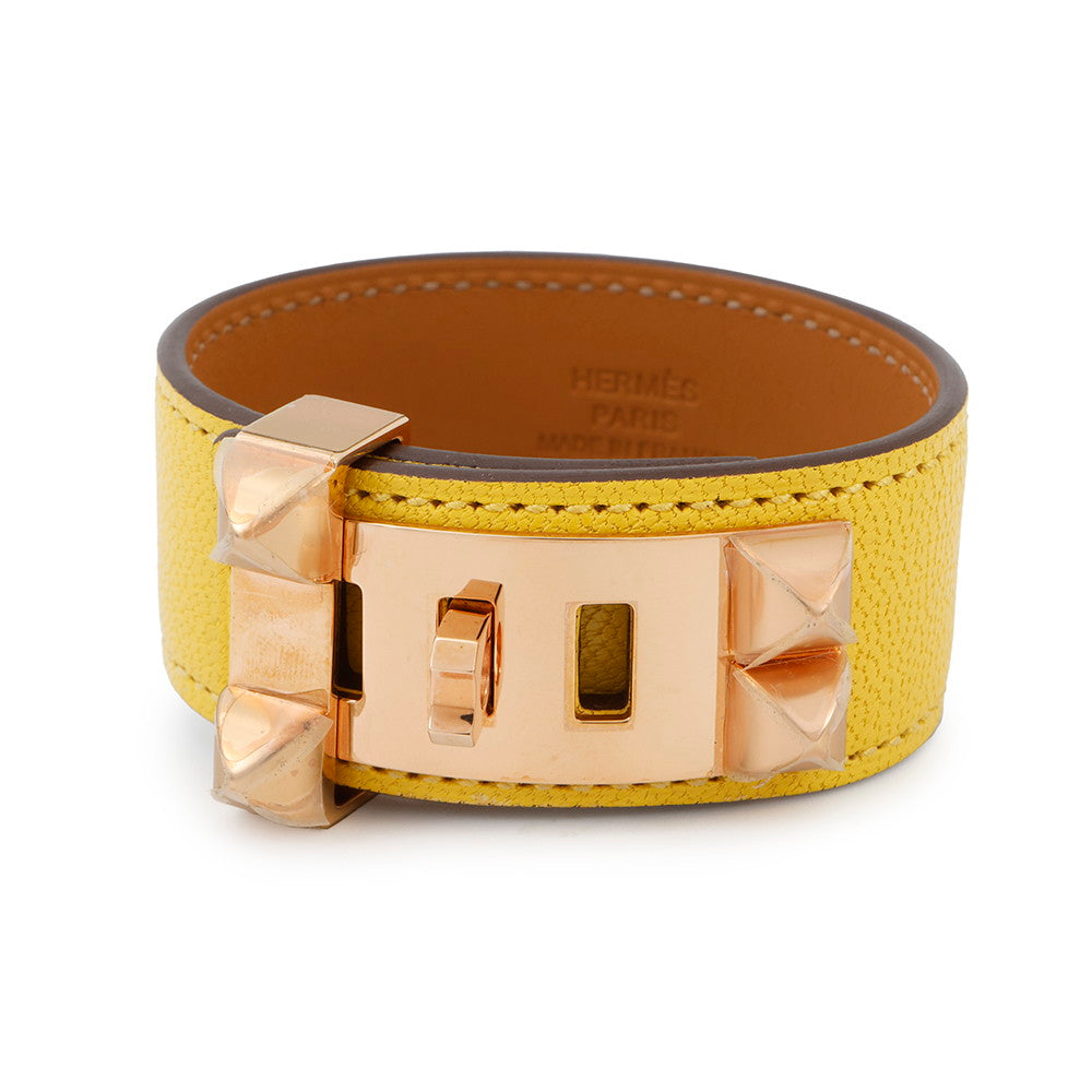 HERMES Collier de Chien 24 Bracelet Size T2 Jaune de Naples Leather