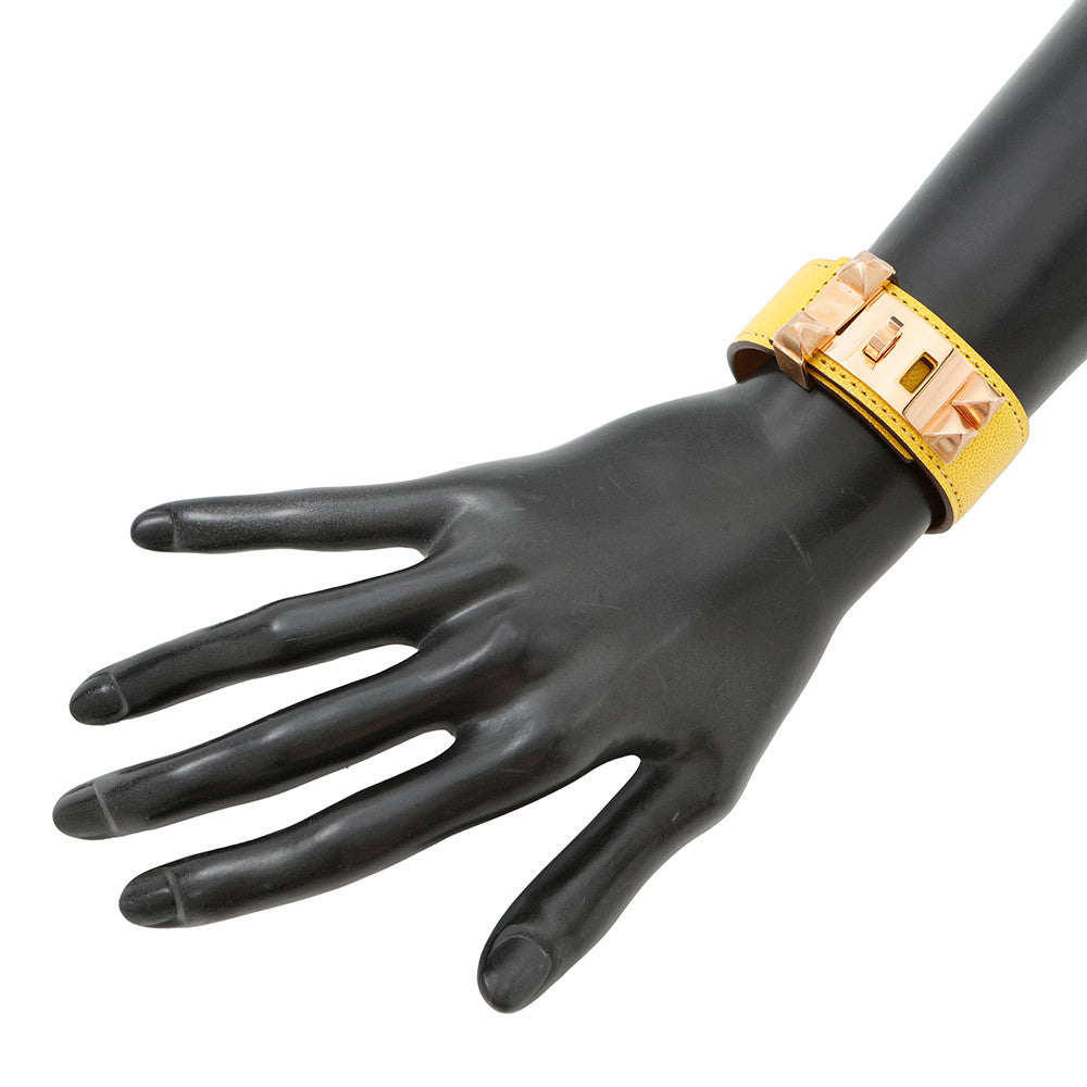 HERMES Collier de Chien 24 Bracelet Size T2 Jaune de Naples Leather