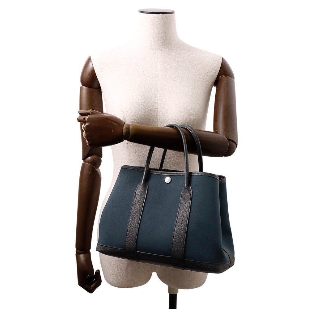 HERMES Garden Party Vert Chypre/Black Toile Officier Negonda Leather Size TPM