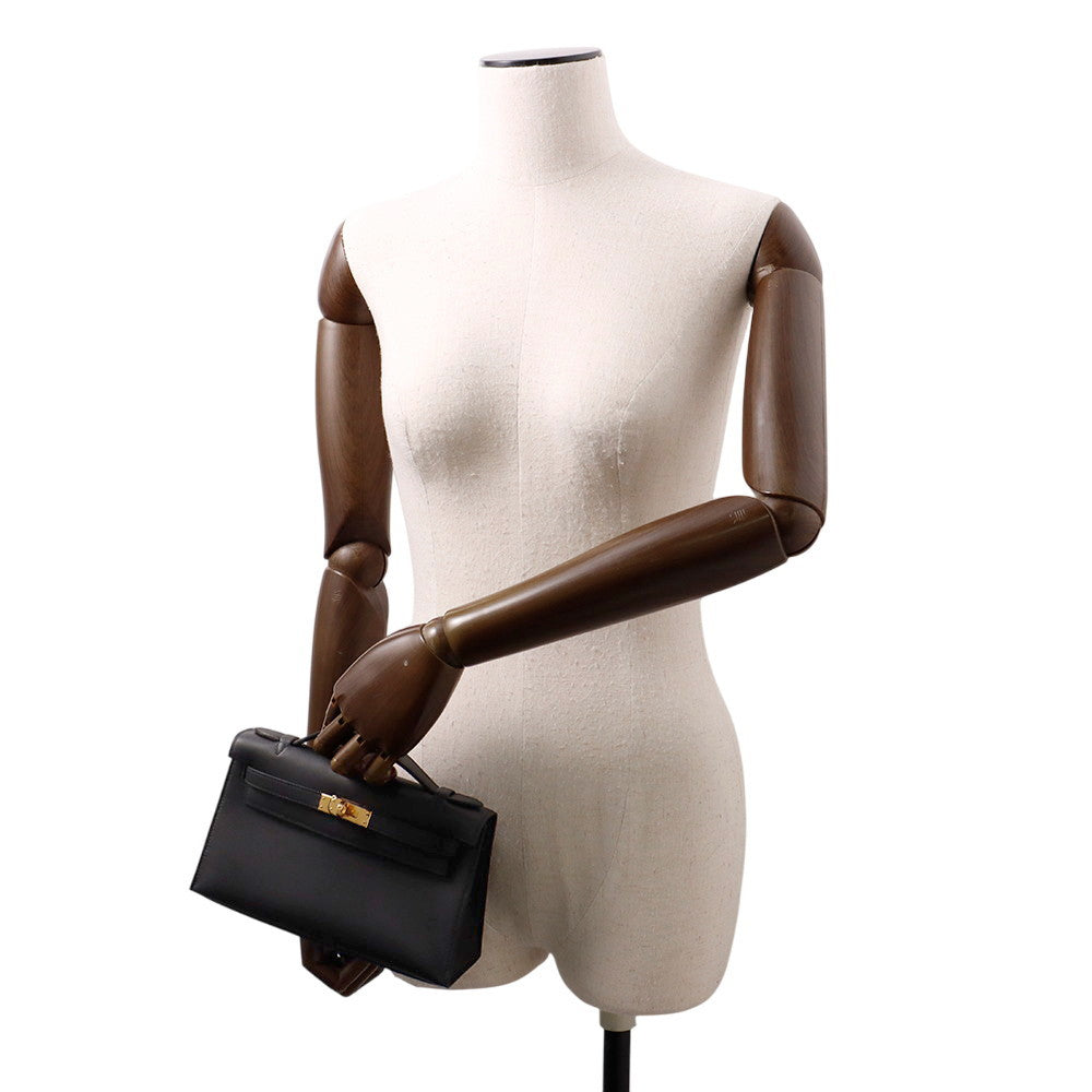 HERMES PochetteKelly Black Swift Leather