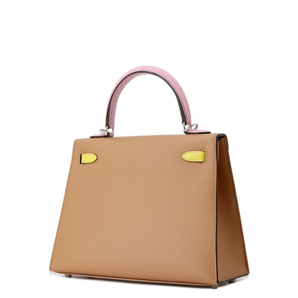HERMES Kelly Sellier tricolor Chai/Mauve Sylvestre/Lime Epsom Size 25