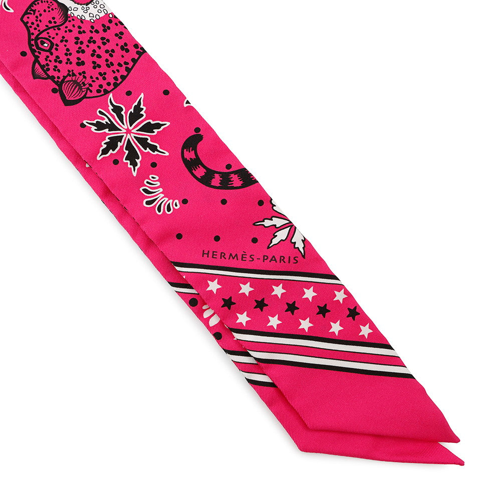 HERMES Twilly Les Leopards Bandana Bandana Leopard Pink/White/Black Silk100%