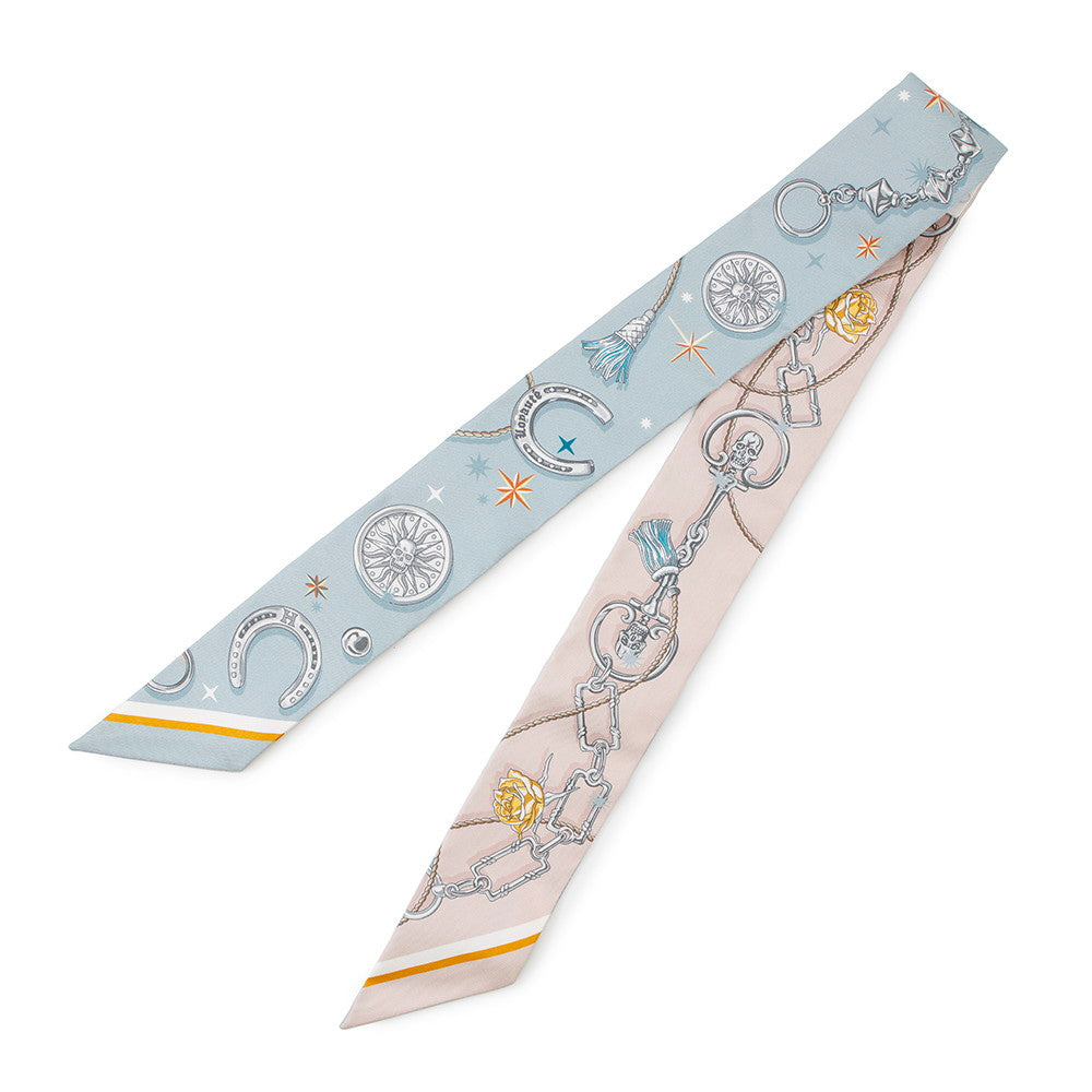 HERMES Twilly C'est la FÃªte Blue Gacier/Rose Poudre/Gray Silk100%