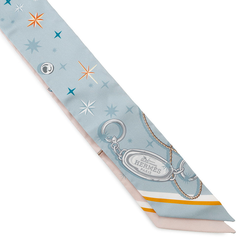HERMES Twilly C'est la FÃªte Blue Gacier/Rose Poudre/Gray Silk100%
