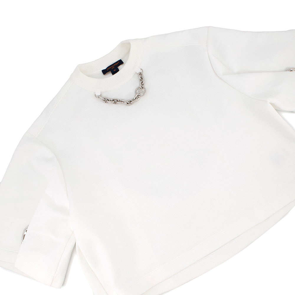LOUIS VUITTON Snap Sleeve Crop Top Shirt Size XS White1AFTR3 Cotton89% Nylon11% Metal