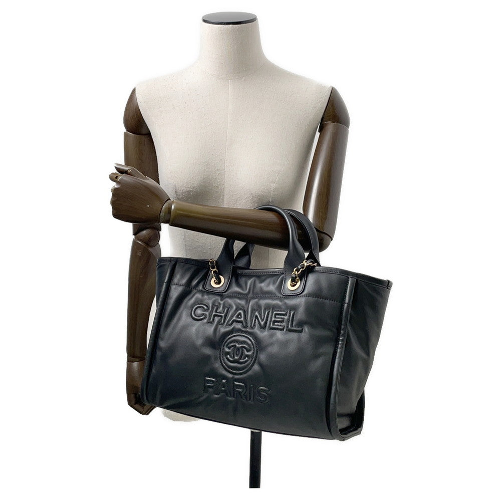 CHANEL Deauville 2-Way Shopping Bag BlackAS3257 Lambskin Size Small