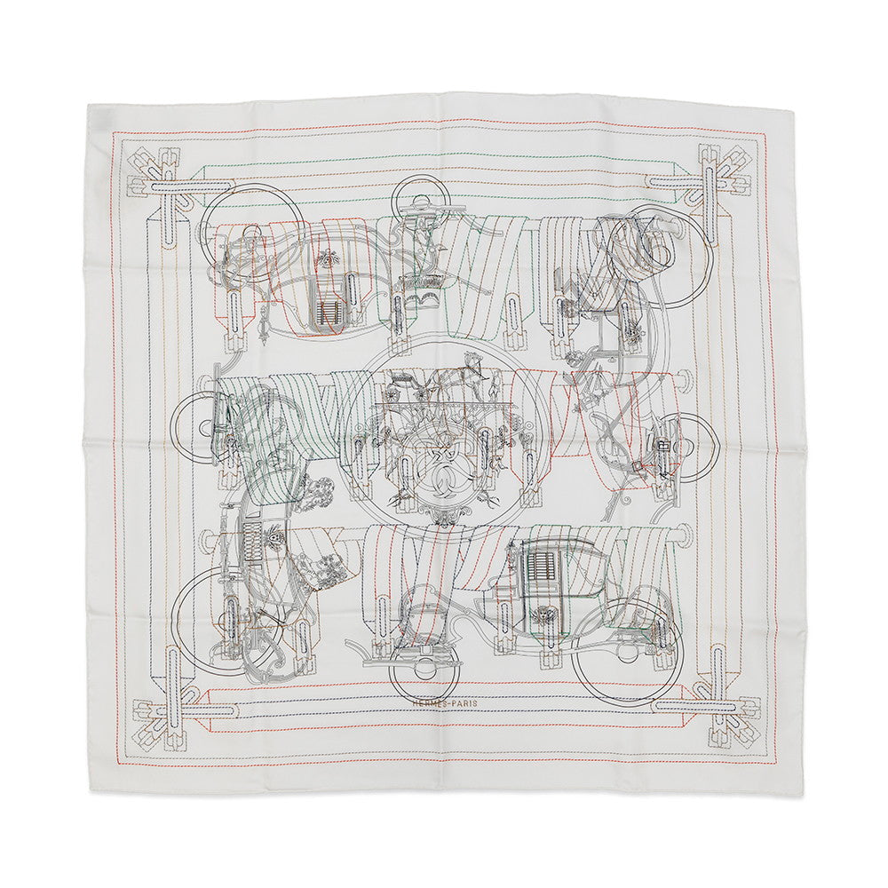 HERMES Scarf Carre ãExlibris Brode Sangleã Size 90 White/BlackH594275S Silk100%